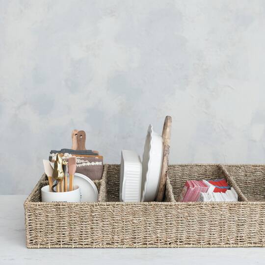 Hello Honey® 32" x 21" Natural 5-Section Handwoven Seagrass Tray